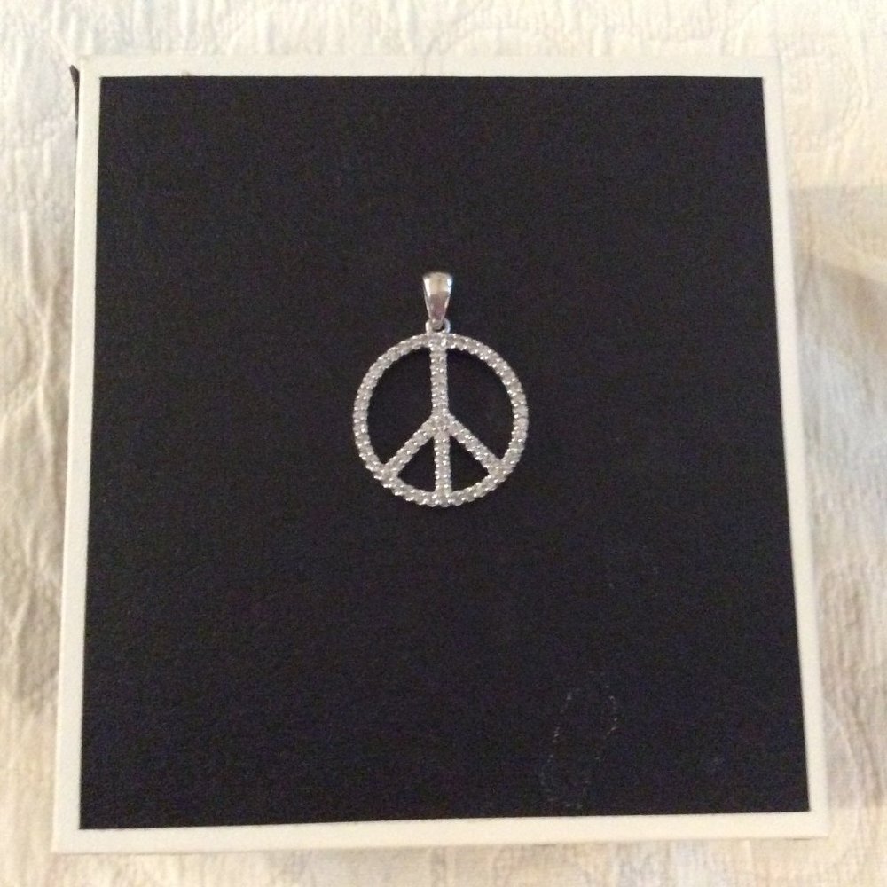 Silver peace necklace pendant with cubic zirconia